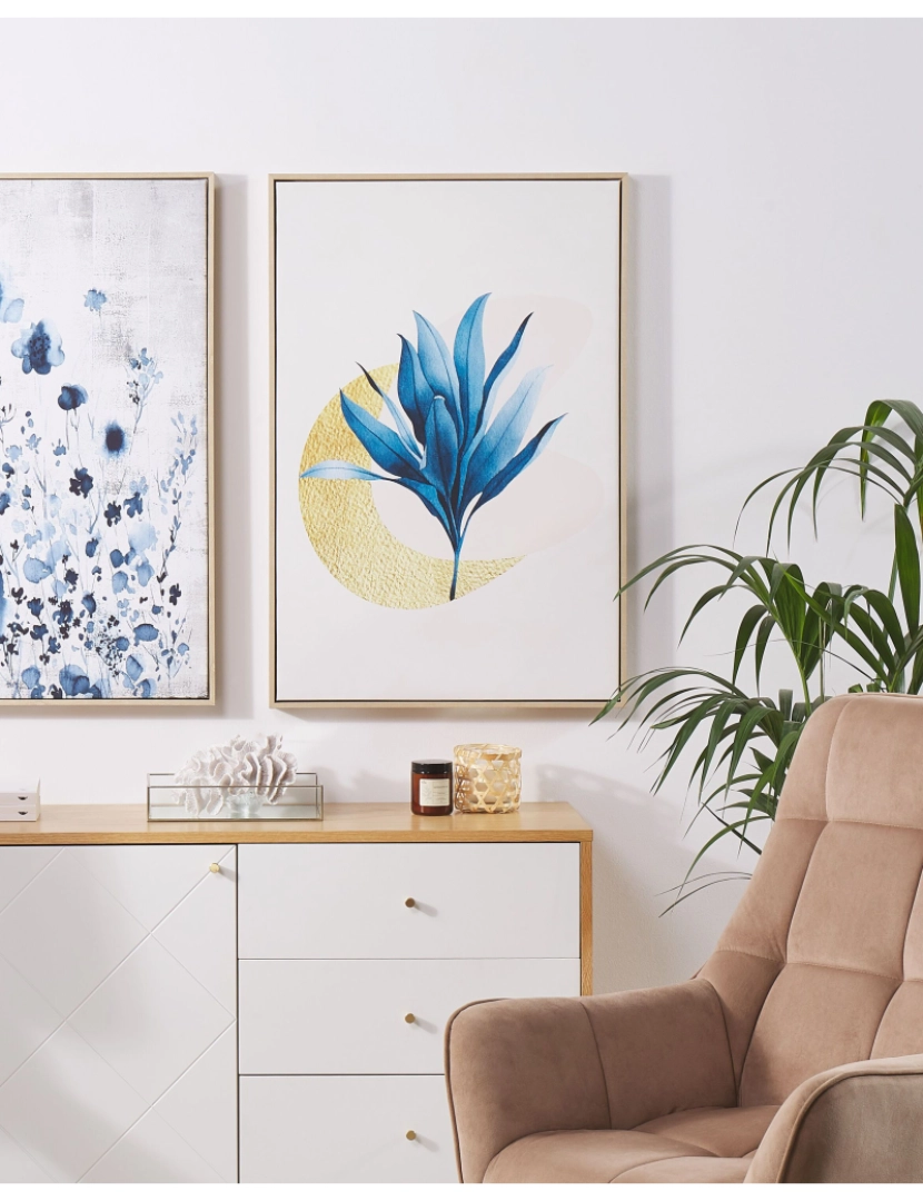 imagem de Quadro com motivo floral creme e azul 63 x 93 cm CORVARO2