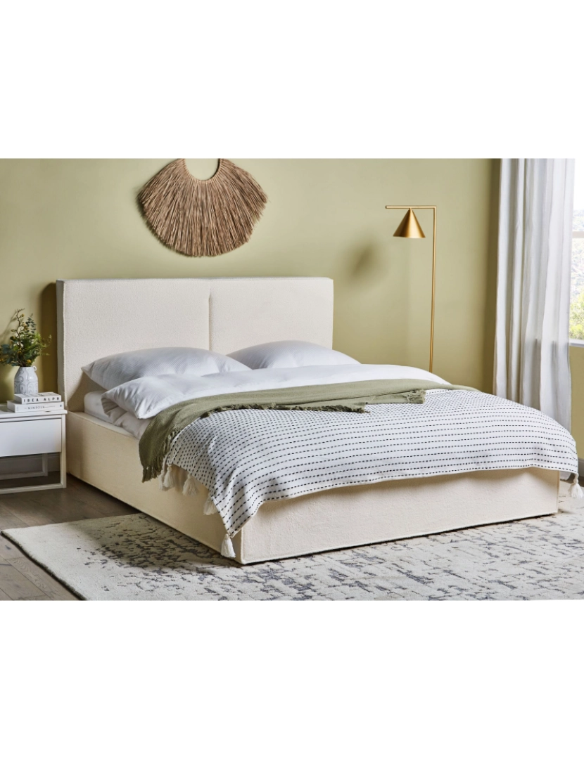 imagem de Cama de casal com arrumação em tecido bouclé branco-creme 160 x 200 cm MOISSAC2