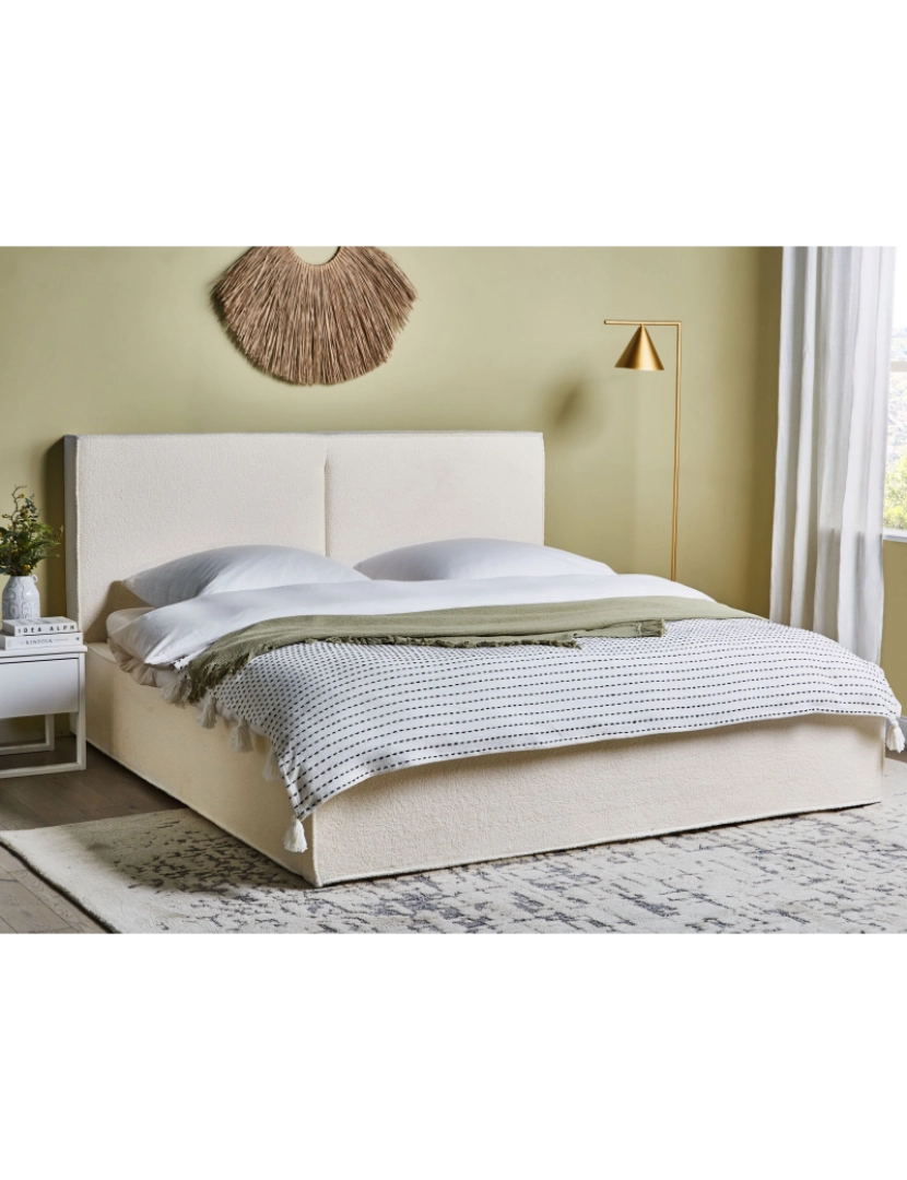 imagem de Cama de casal com arrumação em tecido bouclé branco-creme 180 x 200 cm MOISSAC2