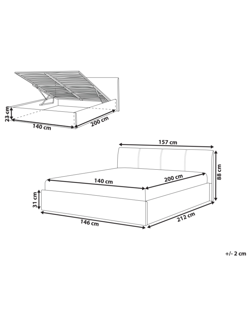 Beliani - Cama de casal com arrumação em tecido cinzento 140 x 200 cm ORBEY