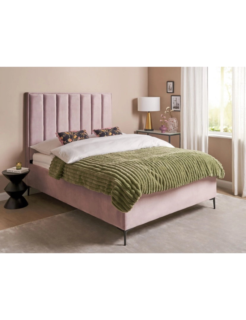 imagem de Cama de casal com arrumação em veludo rosa 140 x 200 cm SEZANNE2