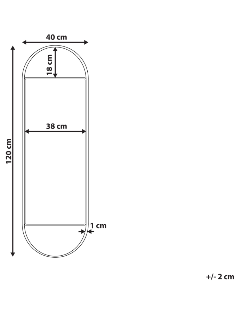 Beliani - Espelho 120 cm Preto VALLERY