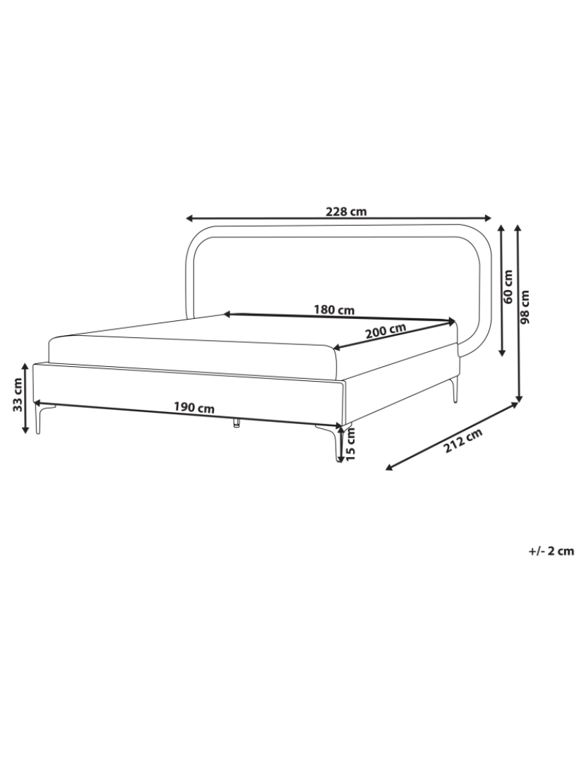 imagem de Cama de casal em veludo creme claro 180 x 200 cm SUZETTE1