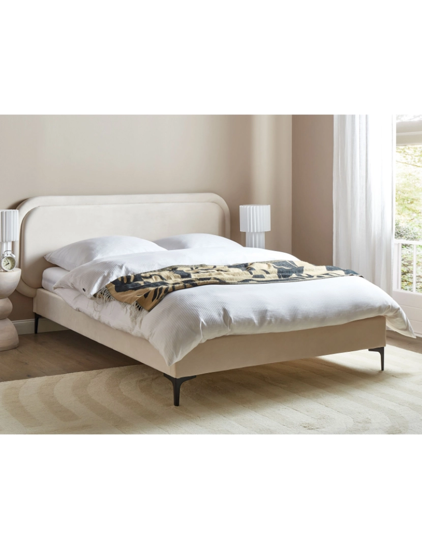 imagem de Cama de casal em veludo creme claro 180 x 200 cm SUZETTE2