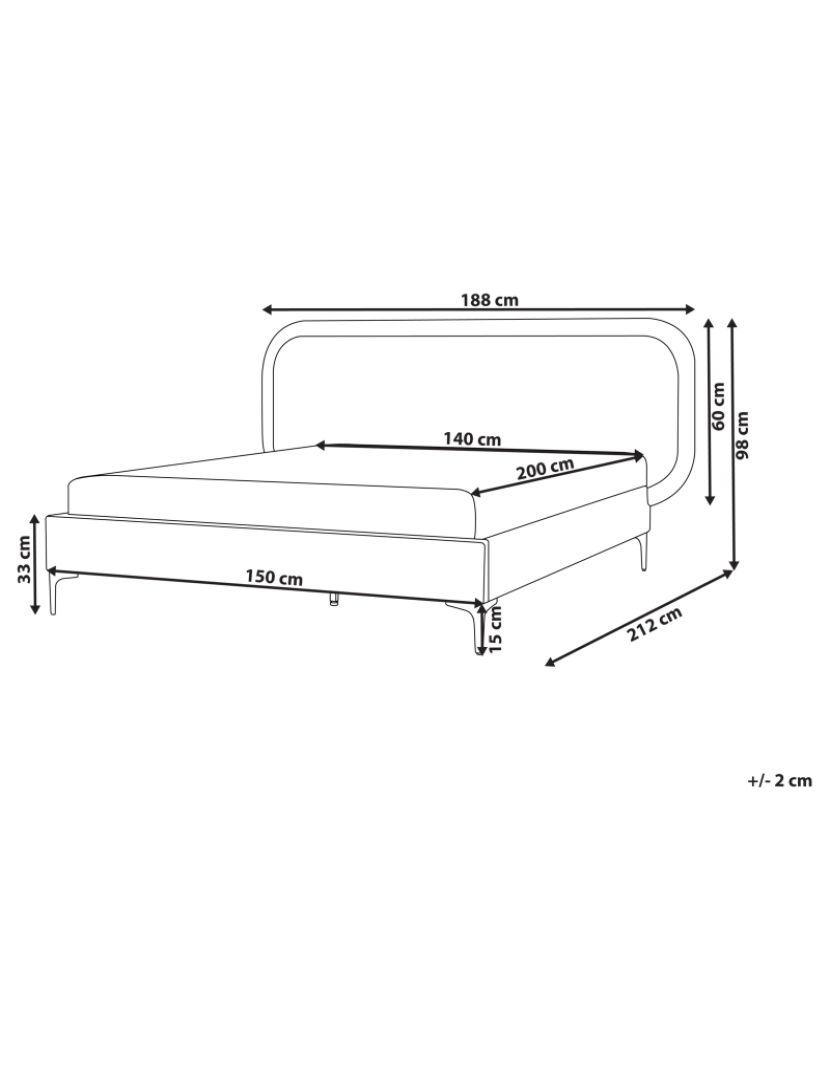 imagem de Cama de casal em veludo creme claro 140 x 200 cm SUZETTE1