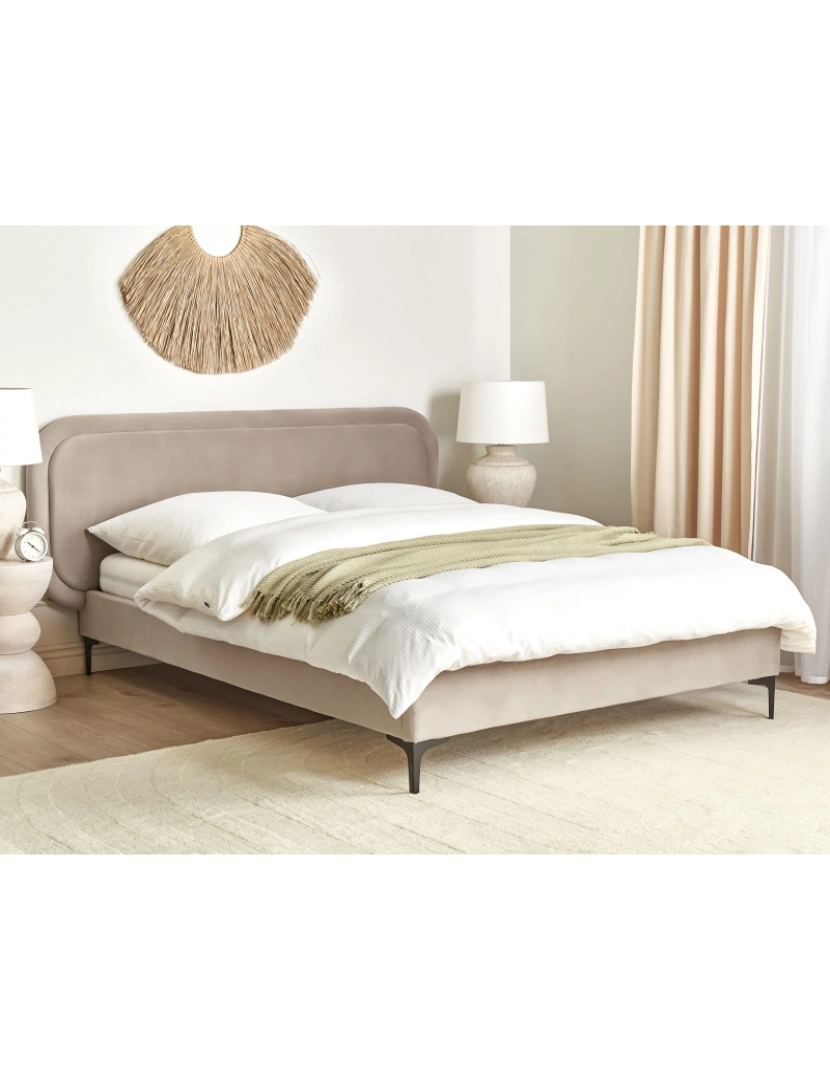 imagem de Cama de casal em veludo creme 140 x 200 cm SUZETTE2