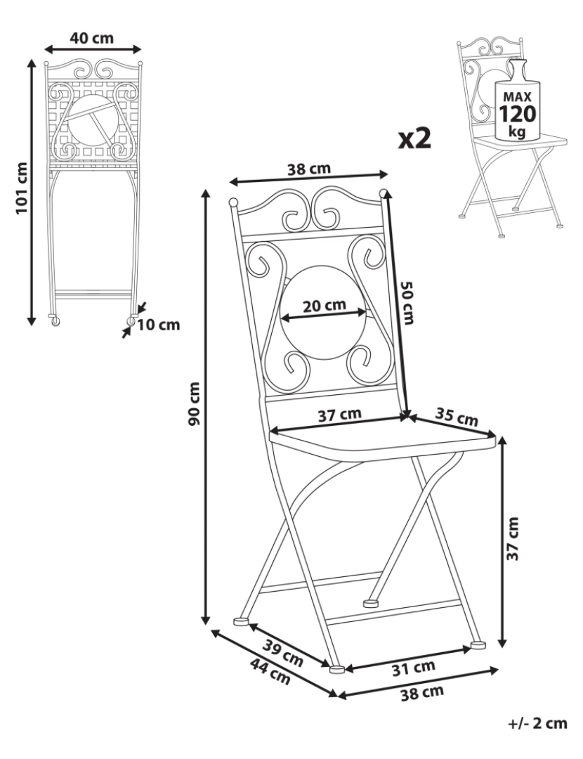 Beliani - Cadeira de jardim Conjunto de 2 Metal Preto CARPINO