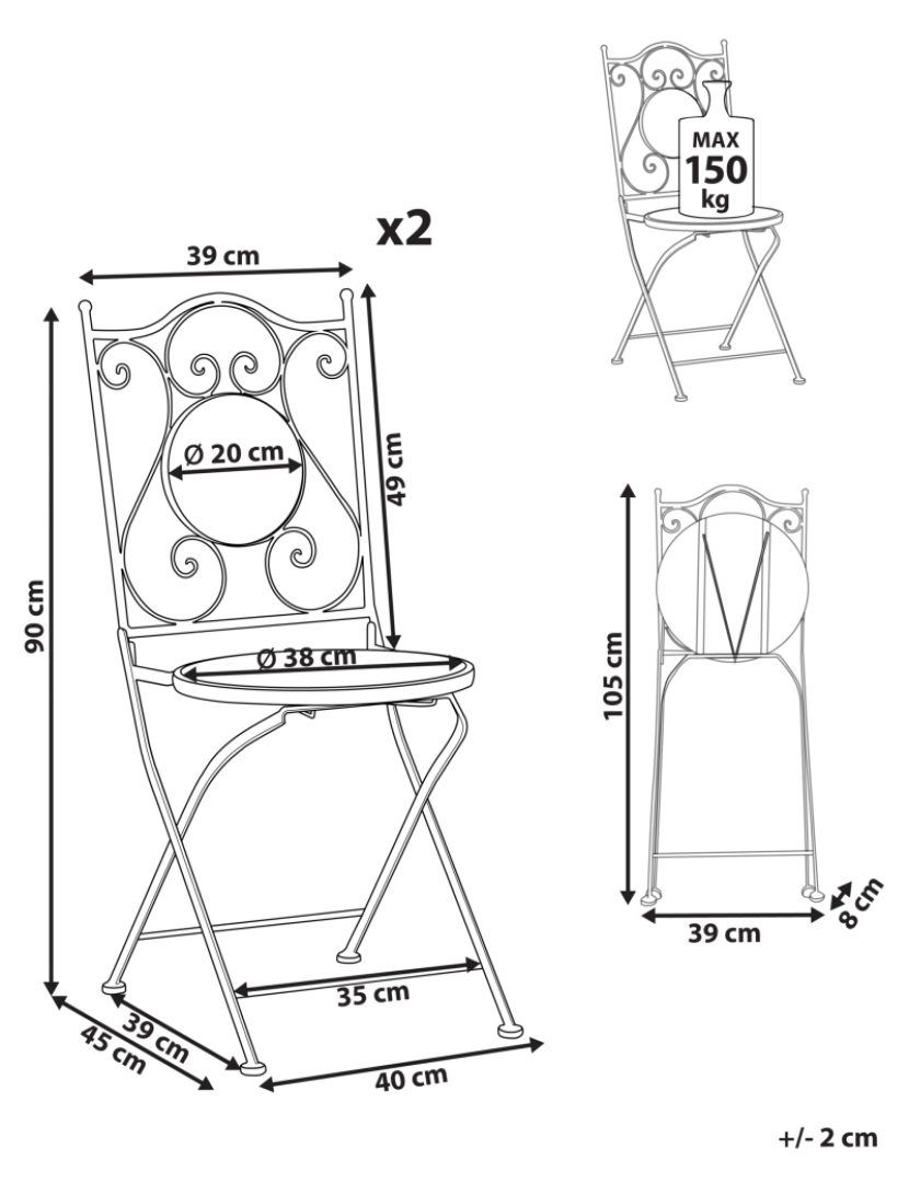 Beliani - Cadeira de jardim Conjunto de 2 Metal Preto CAMPRENA