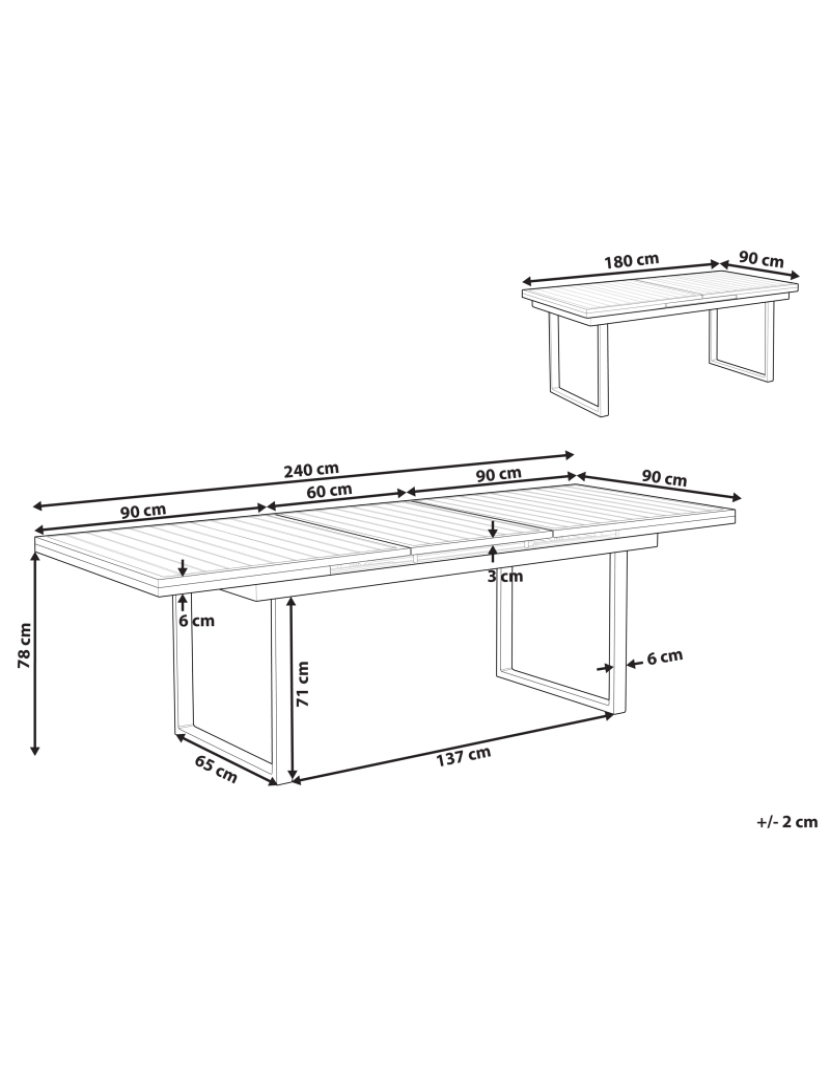 Beliani - Mesa de jardim 180/240 x 90 cm Metal Branco VALCANETTO