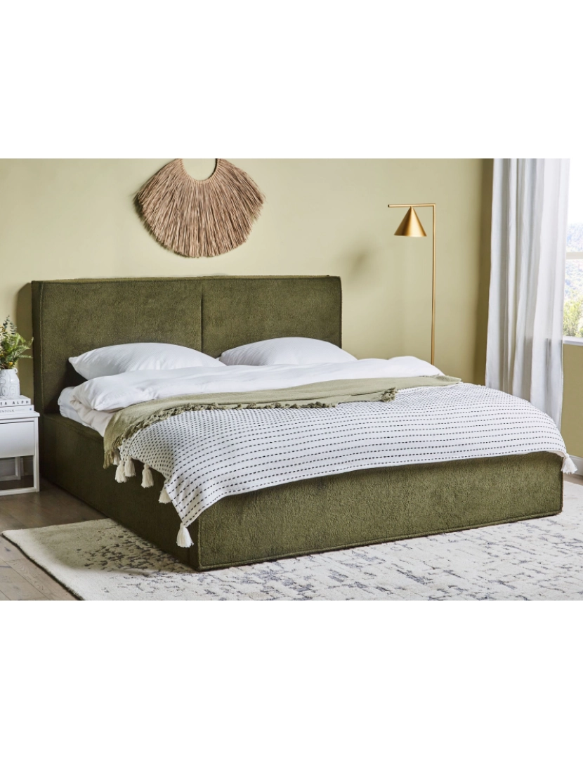 imagem de Cama de casal com arrumação em tecido bouclé verde 180 x 200 cm MOISSAC2