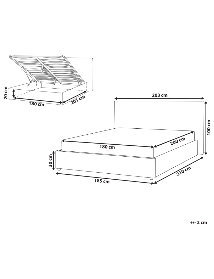 Beliani - Cama de casal com arrumação em veludo branco creme 180 x 200 cm LAVAUR