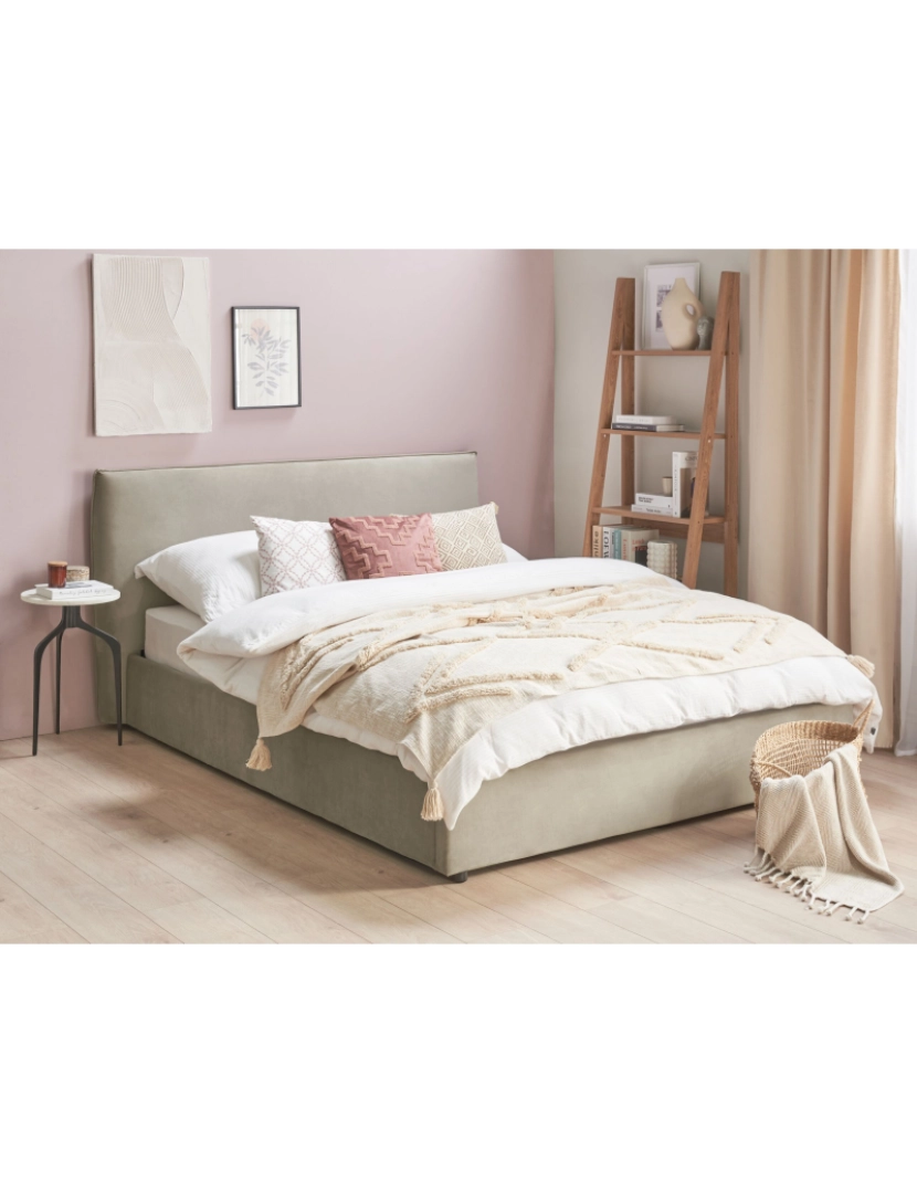 imagem de Cama de casal com arrumação em veludo taupe 160 x 200 cm LAVAUR2