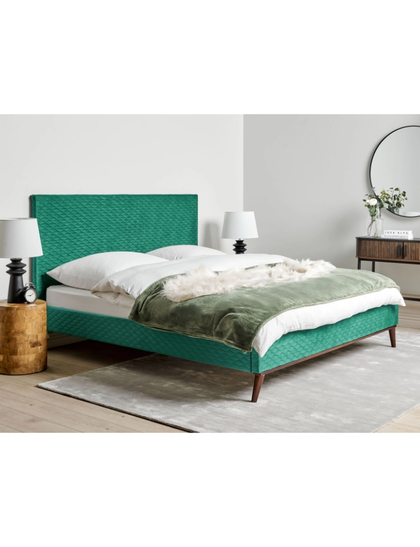 imagem de Cama de casal em veludo verde 180 x 200 cm BAYONNE2