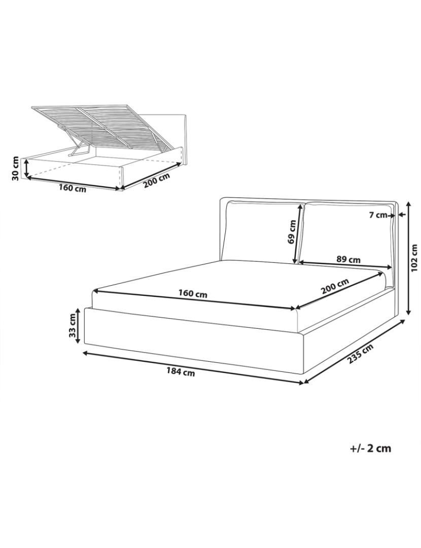 Beliani - Cama de casal com arrumação em veludo branco creme 160 x 200 cm BAJONNA