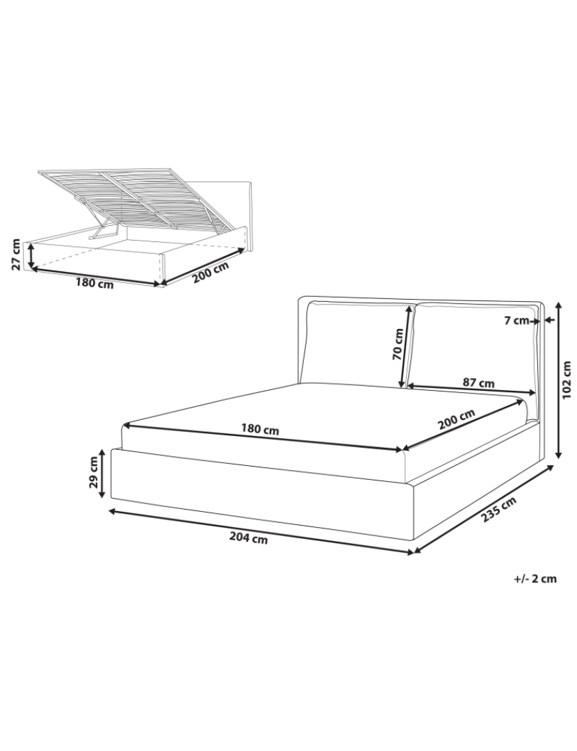 Beliani - Cama de casal com arrumação em veludo branco creme 180 x 200 cm BAJONNA