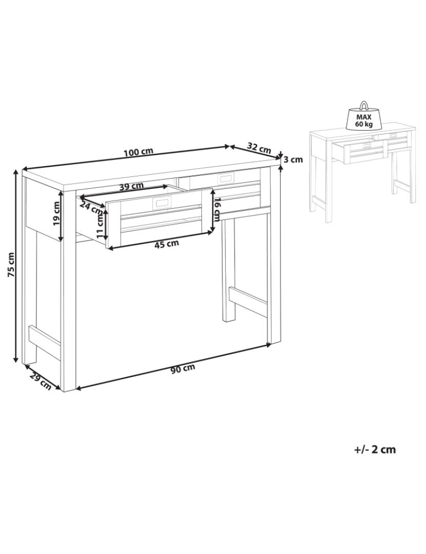 Beliani - Consola com 2 gavetas cor de madeira clara RANDA