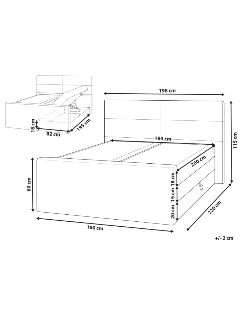 imagem de Cama de casal continental com arrumação em tecido creme 180 x 200 cm ARISTOCRAT1