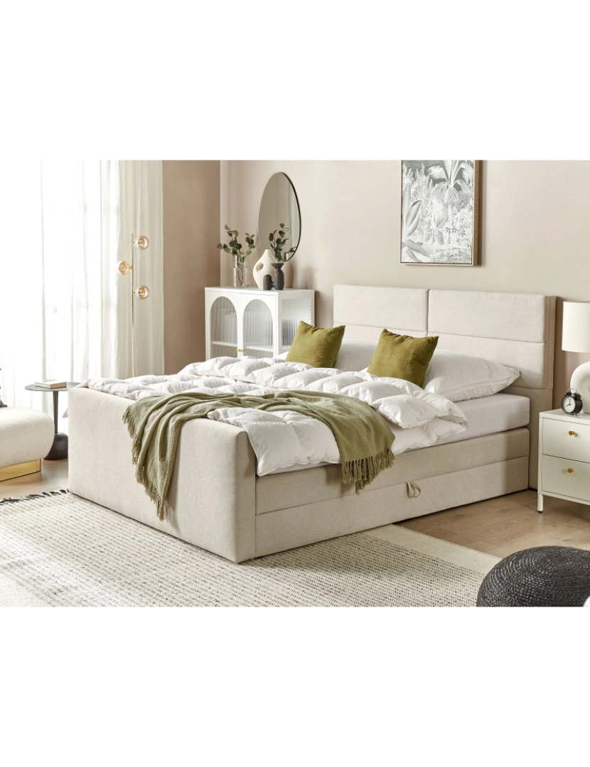 imagem de Cama de casal continental com arrumação em tecido creme 180 x 200 cm ARISTOCRAT2