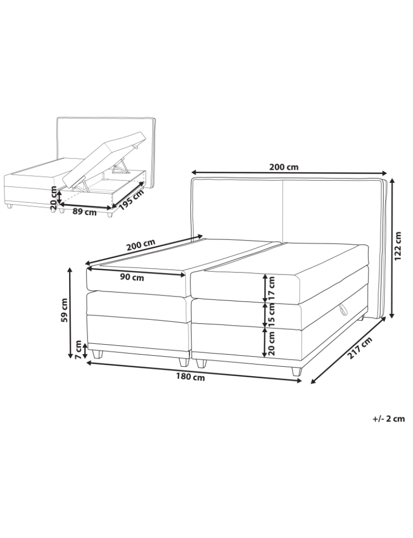 Beliani - Cama de casal continental em tecido creme 180 x 200 cm DYNASTY