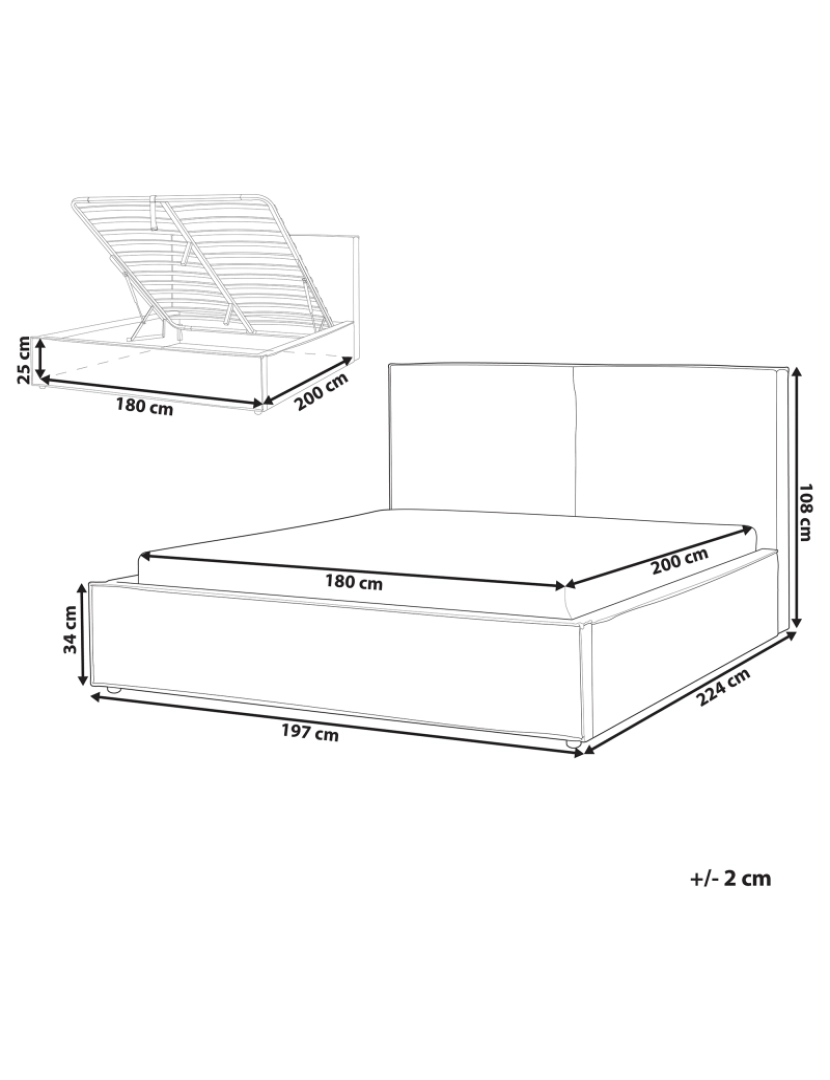 imagem de Cama de casal com arrumação em tecido cinzento claro 180 x 200 cm MOISSAC1