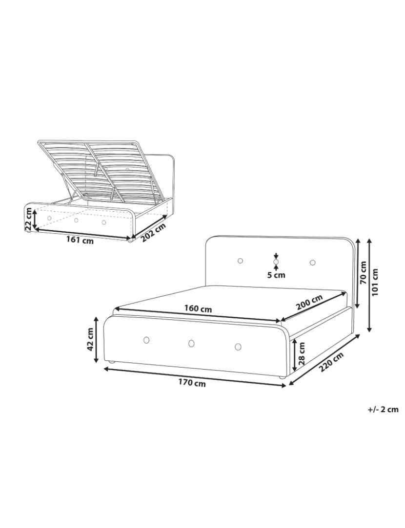 Beliani - Cama de casal com arrumação em tecido cinzento 160 x 200 cm RENNES II