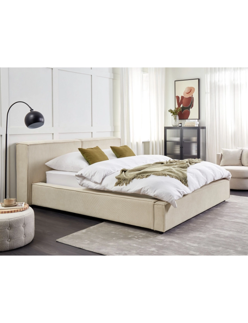 imagem de Cama de casal em bombazine creme 160 x 200 cm LINARDS2