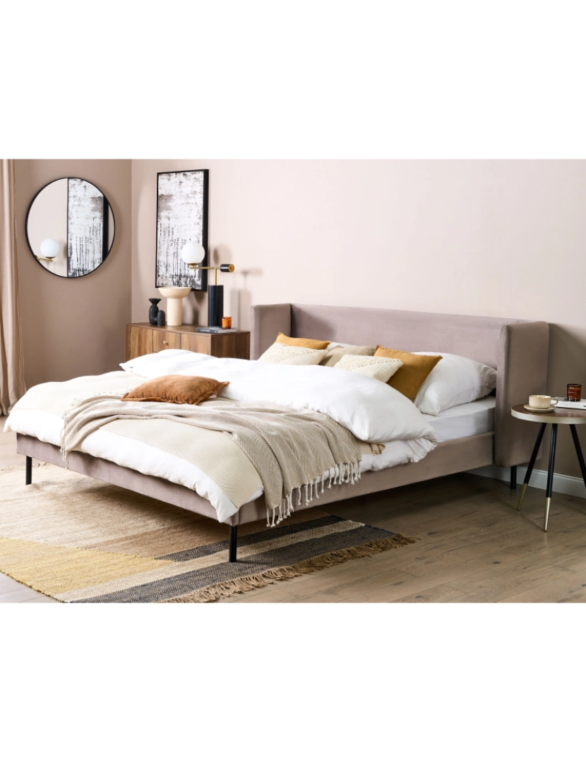 imagem de Cama de casal em veludo taupe 180 x 200 cm ARETTE2