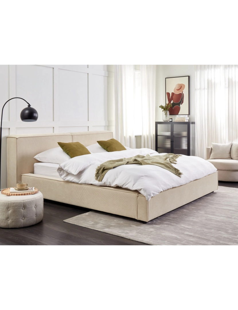 imagem de Cama de casal em bombazine creme 180 x 200 cm LINARDS2