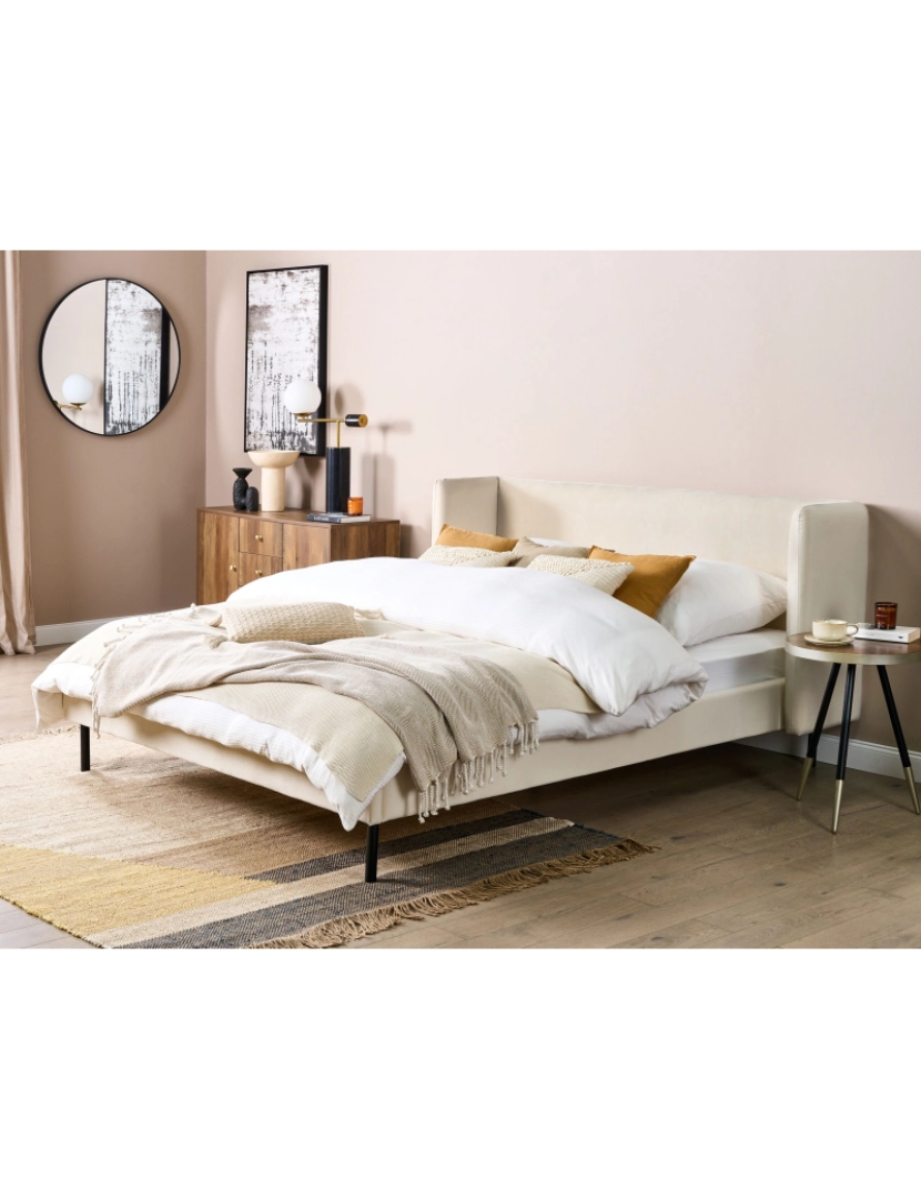 imagem de Cama de casal em veludo creme 160 x 200 cm ARETTE2