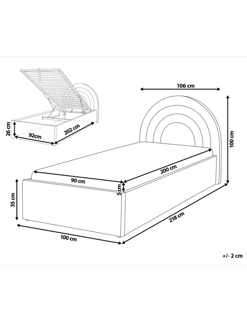 imagem de Cama de solteiro com arrumação em veludo creme 90 x 200 cm ANET1