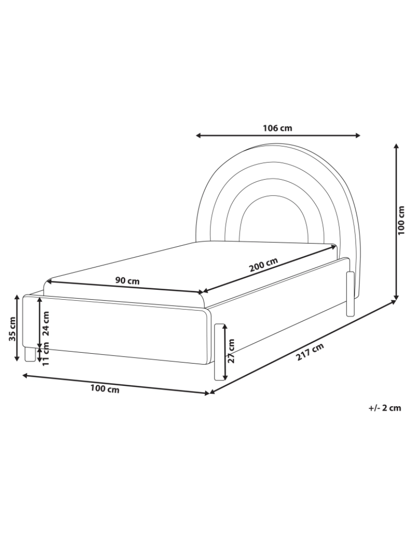 imagem de Cama de solteiro em veludo creme 90 x 200 cm ANET1