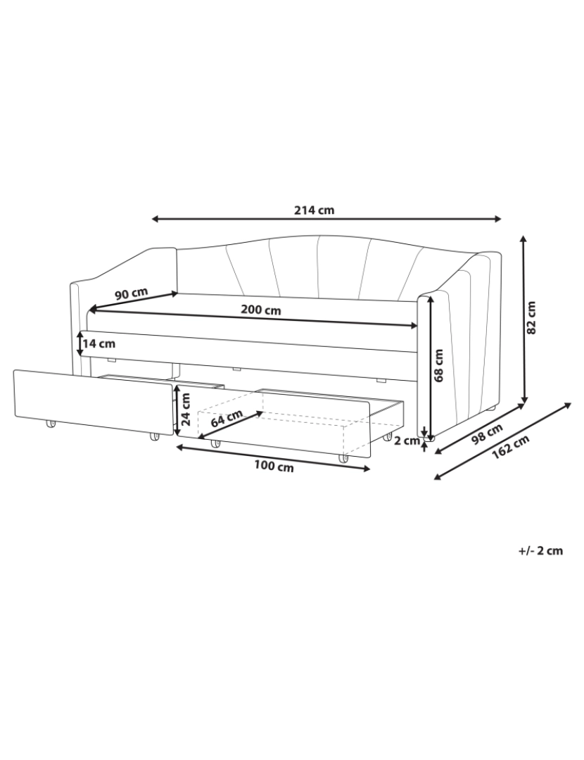 Beliani - Cama de solteiro com arrumação em tecido creme claro 90 x 200 cm VITTEL