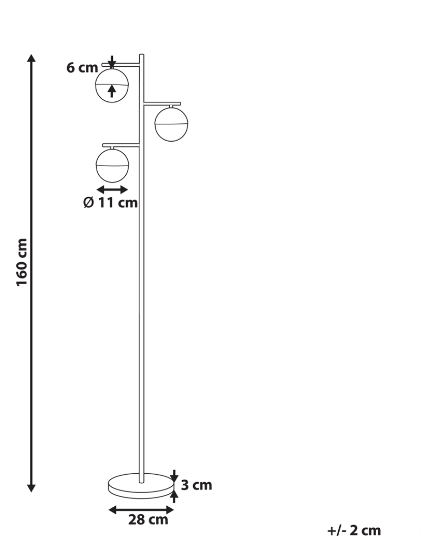 Beliani - Candeeiro de pé para 3 lâmpadas em metal dourado 160 cm SABINE