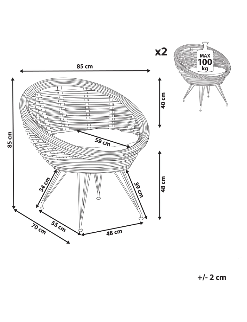 imagem de Cadeira de jardim Conjunto de 2 Rattan Natural MARATEA1