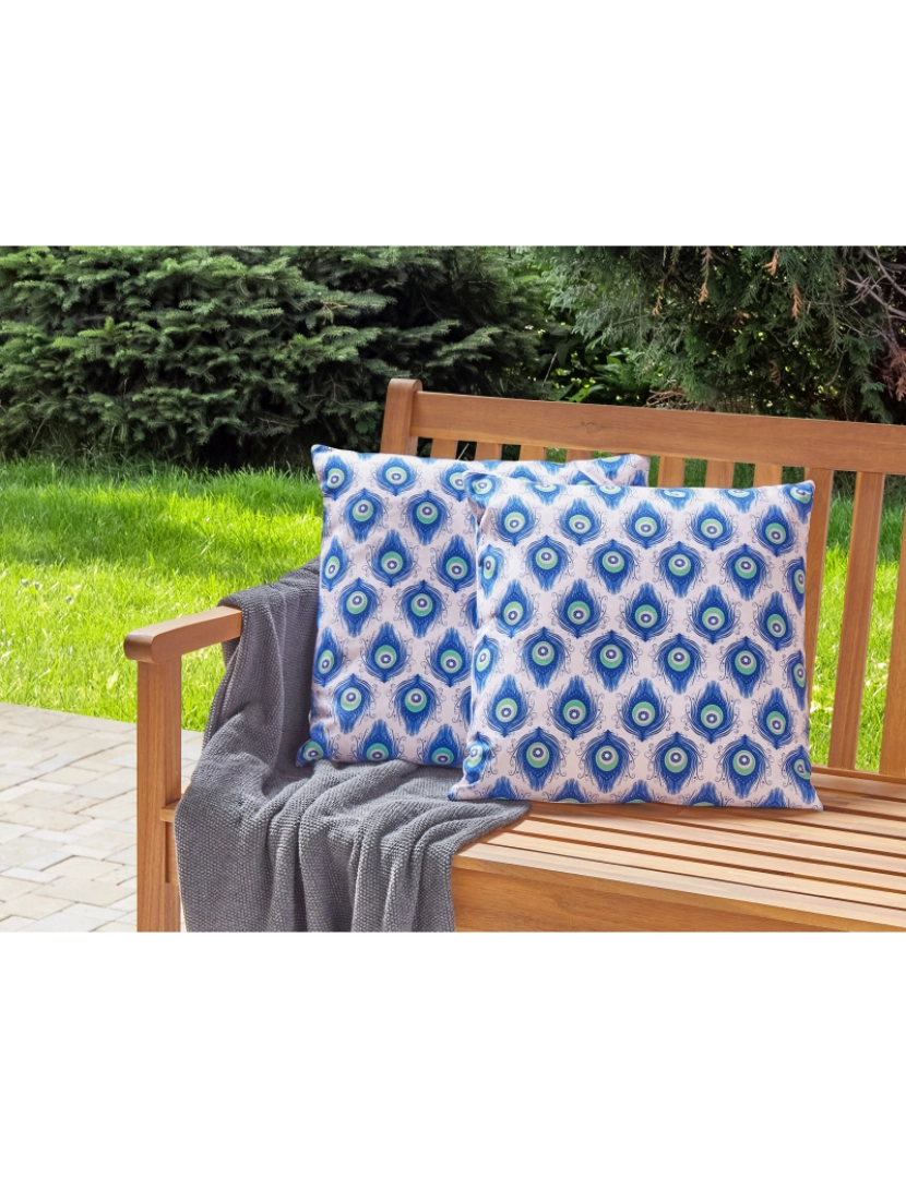 imagem de Conjunto de 2 almofadas decorativas de jardim com padrão de pavão azul e rosa 45 x 45 cm CERIANA2