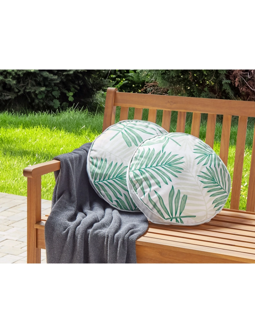 imagem de Conjunto de 2 almofadas decorativas de jardim com padrão de folha creme e verde ⌀ 40 cm POGGIO2