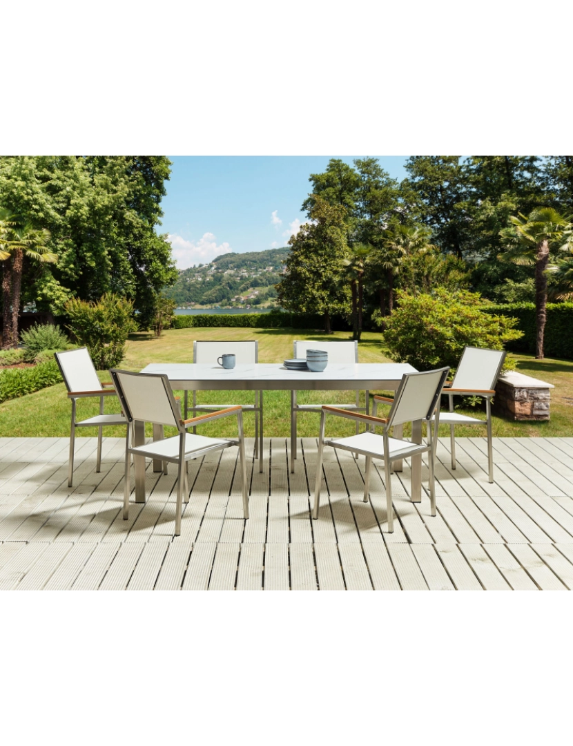 imagem de Mesa de jardim 180 x 90 cm Vidro Mármore branco COSOLETO2