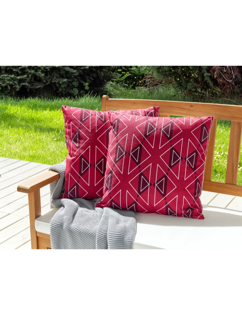 imagem de Conjunto 2 almofadas decorativas de jardim padrão geométrico rosa 45 x 45 cm MEZZANO2