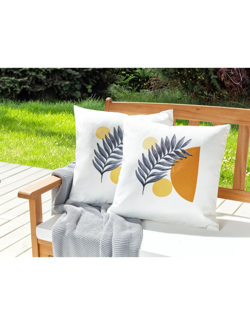 imagem de Conjunto 2 almofadas decorativas de jardim com padrão de folhas branco 45 x 45 cm VIOZENE2