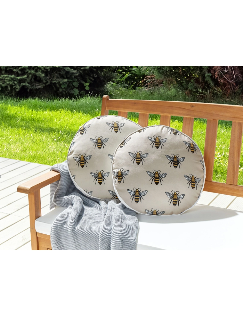 imagem de Conjunto de 2 almofadas decorativas de jardim com padrão de abelhas creme ⌀ 40 cm CANNETO2