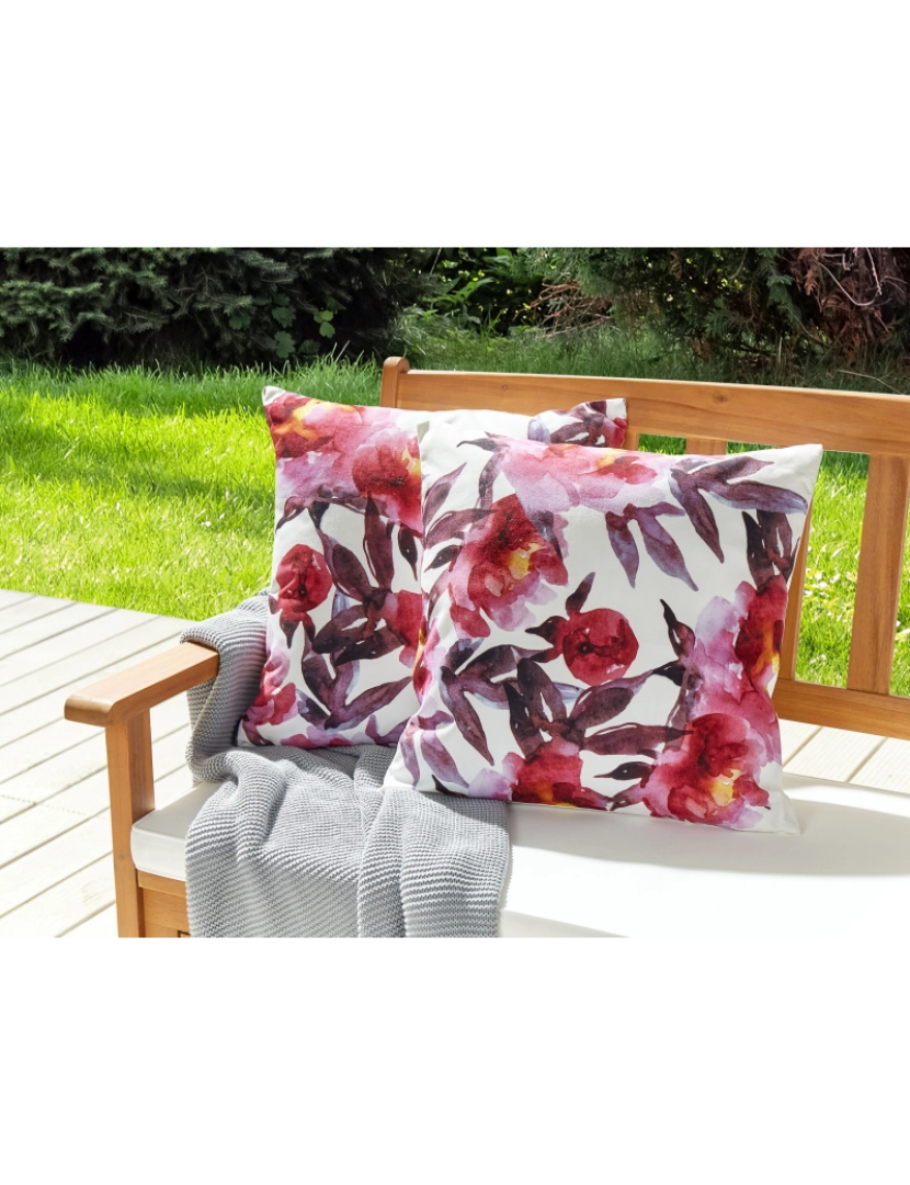 imagem de Conjunto 2 almofadas decorativas de jardim padrão floral branco e rosa 45 x 45 cm LANROSSO2