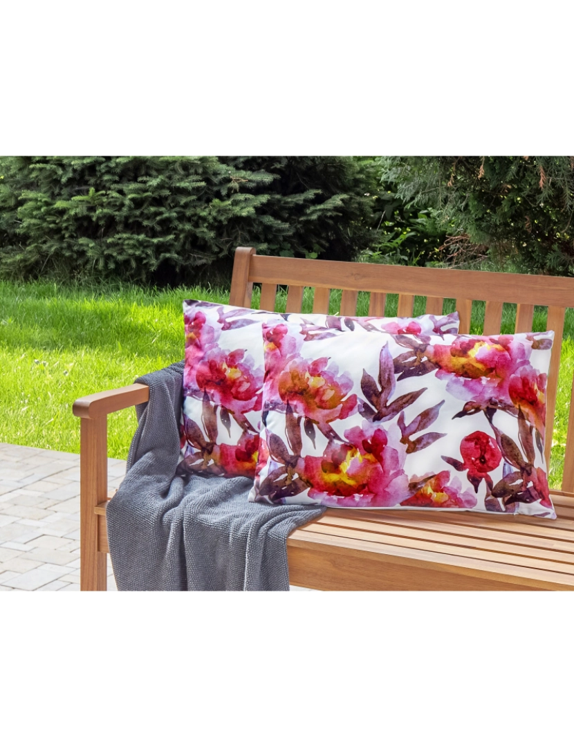 imagem de Conjunto 2 almofadas decorativas de jardim padrão floral branco e rosa 40 x 60 cm LANROSSO2