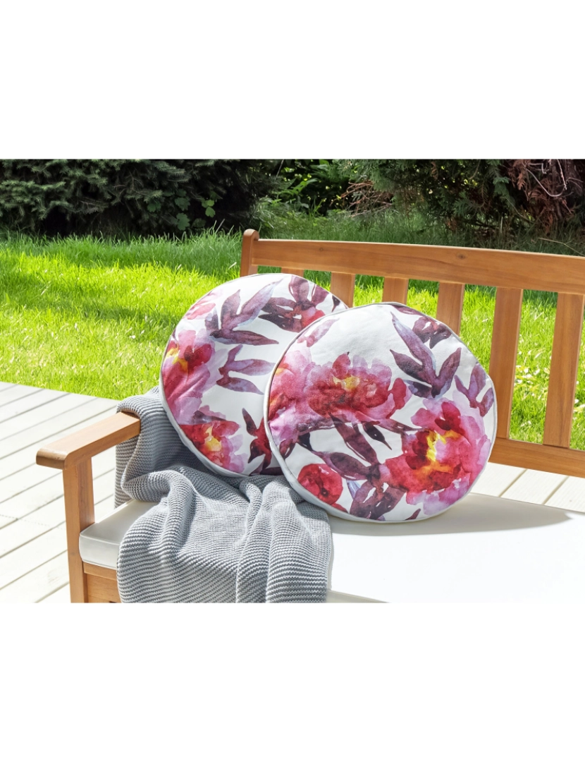 imagem de Conjunto 2 almofadas decorativas de jardim padrão floral branco e rosa Ø 40 cm LANROSSO2