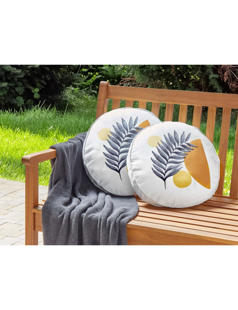 imagem de Conjunto 2 almofadas decorativas de jardim com padrão de folhas branco ⌀ 40 cm VIOZENE2