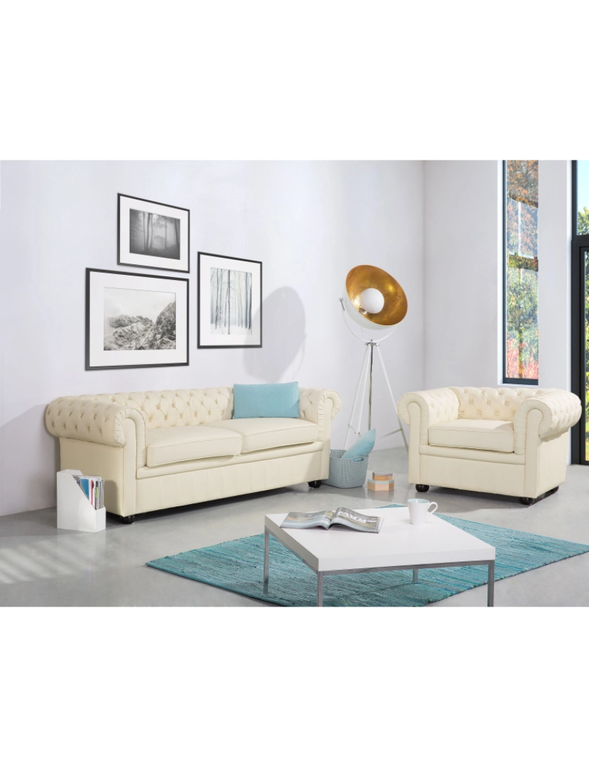 imagem de Sofá de 3 lugares em pele creme CHESTERFIELD2