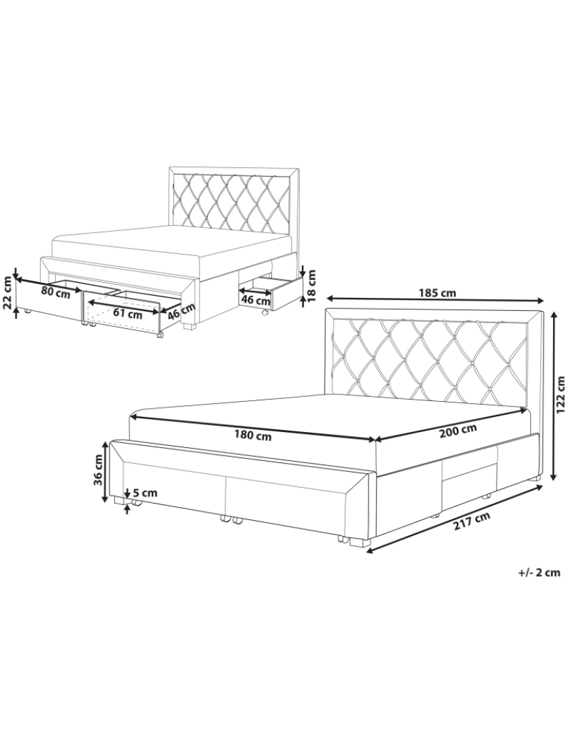 Beliani - Cama com arrumação em veludo azul marinho 180 x 200 cm LIEVIN