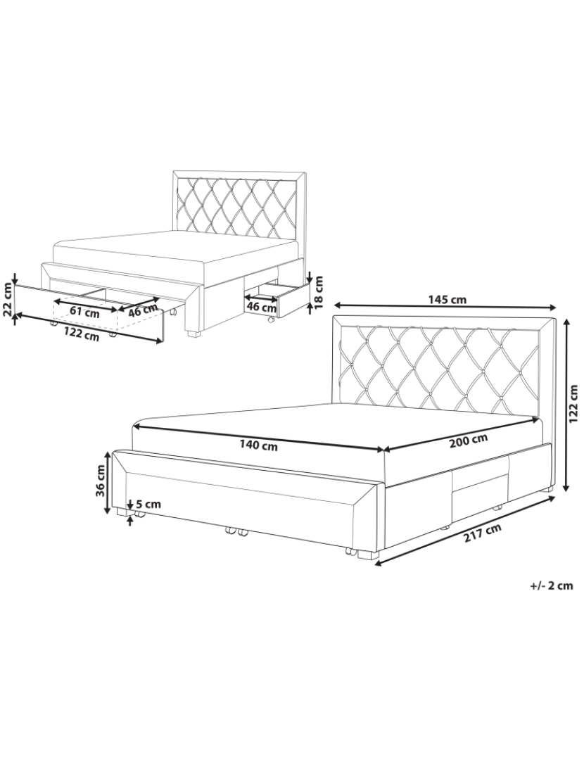 Beliani - Cama com arrumação em veludo creme 140 x 200 cm LIEVIN