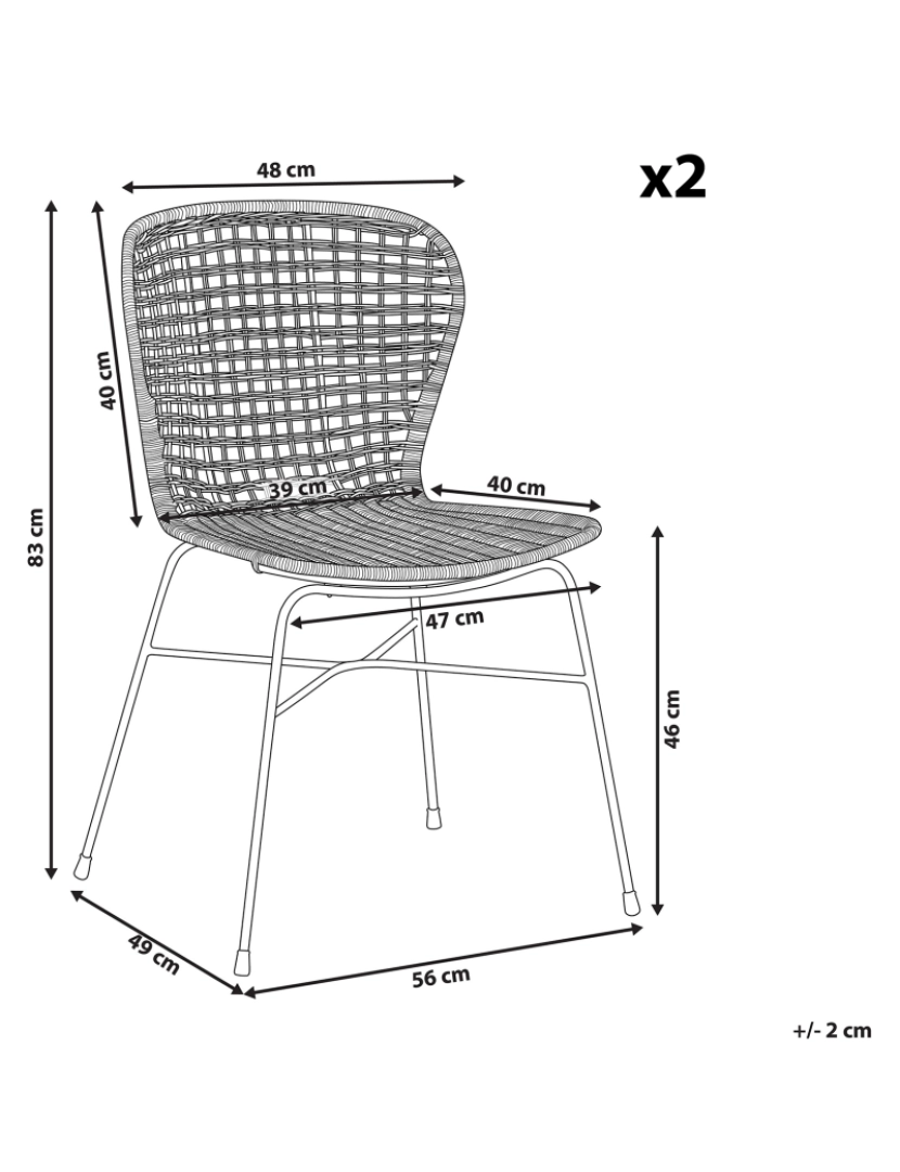 Beliani - Cadeira de jantar Conjunto de 2 Rattan Preto ELFROS