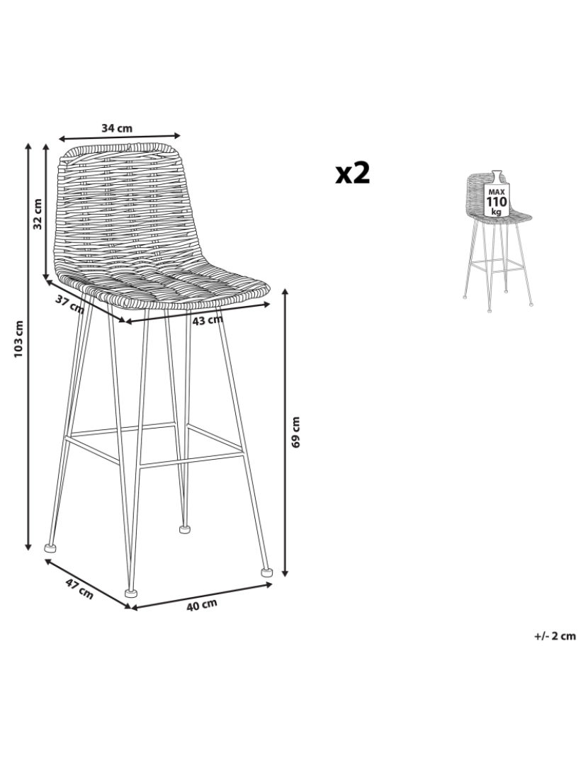 imagem de Banco de bar Conjunto de 2 Rattan Natural CASSITA2