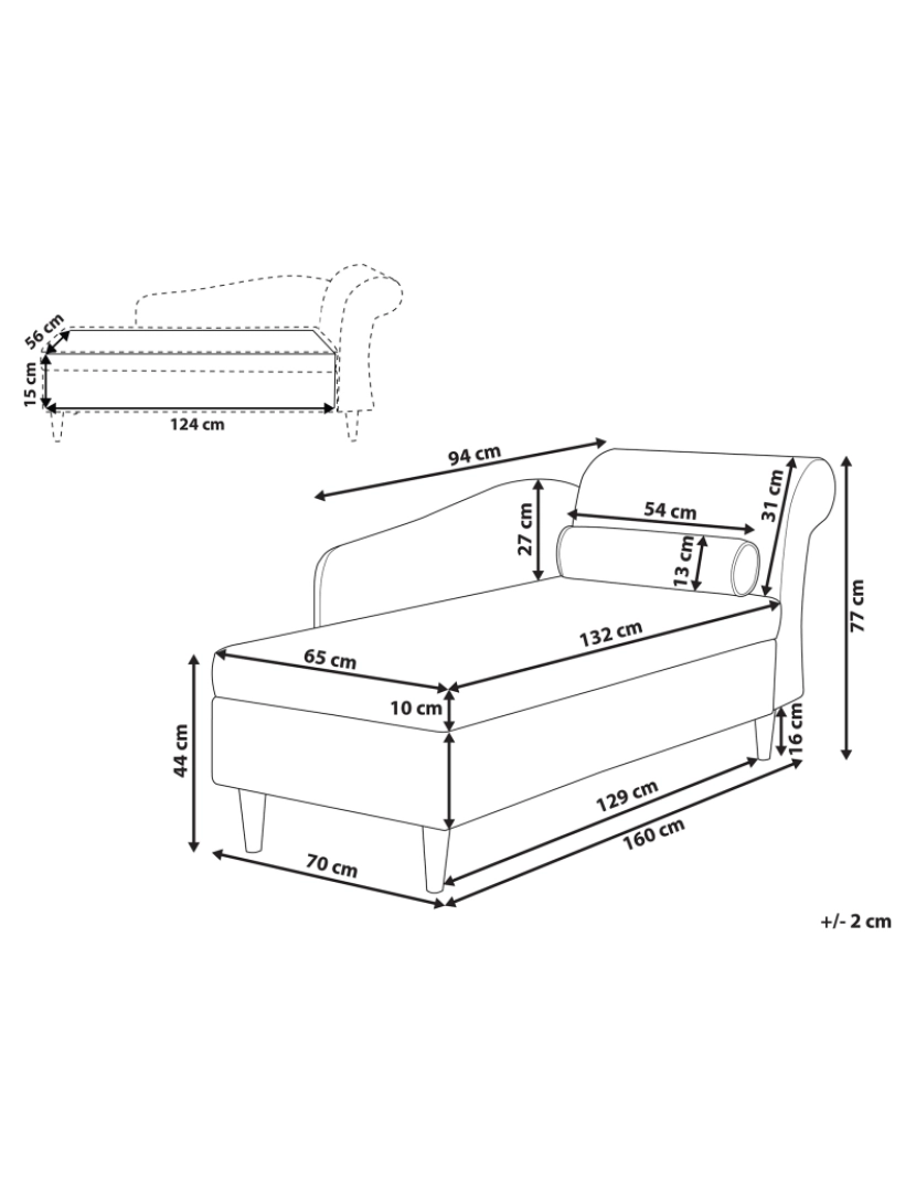 Beliani - Chaise-longue à direita em veludo preto LUIRO